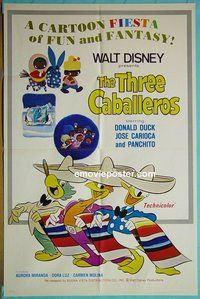 P036 3 CABALLEROS one-sheet movie poster R77 Donald Duck, Panchito!