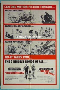Q743 THUNDERBALL/YOU ONLY LIVE TWICE one-sheet movie poster '71 Bond!