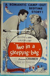 P024 2 IN A SLEEPING-BAG one-sheet movie poster '56 camp-out romance!