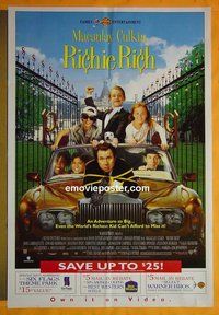 Q462 RICHIE RICH video one-sheet movie poster '94 Macaulay Culkin