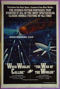 Q851 WHEN WORLDS COLLIDE/WAR OF THE WORLDS one-sheet movie poster '77