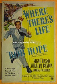 Q855 WHERE THERE'S LIFE one-sheet movie poster '47 Bob Hope