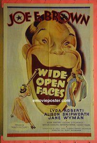 Q866 WIDE OPEN FACES one-sheet movie poster R45 Joe E. Brown