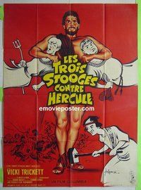 T026 3 STOOGES MEET HERCULES French one-panel movie poster '61 Moe, Larry