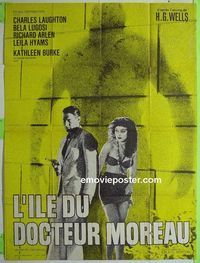 T069 ISLAND OF LOST SOULS French one-panel movie poster R70s cool image!