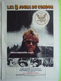 T025 3 DAYS OF THE CONDOR French one-panel movie poster '75 Redford,Dunaway