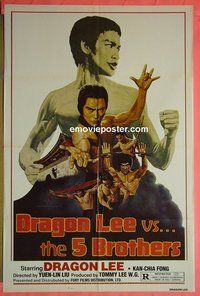 A323 DRAGON LEE VS THE 5 BROTHERS one-sheet movie poster '78 martial arts!