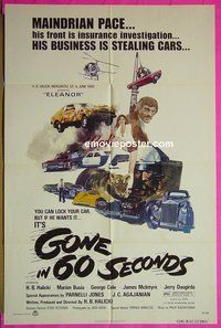 A438 GONE IN 60 SECONDS one-sheet movie poster '74 car theft!