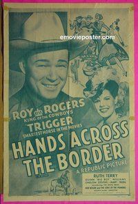 A475 HANDS ACROSS THE BORDER one-sheet movie poster R54 Roy Rogers