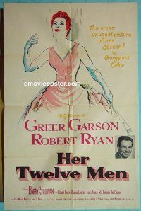 A519 HER 12 MEN one-sheet movie poster '54 Greer Garson, Robert Ryan