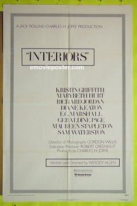 A630 INTERIORS one-sheet movie poster '78 Woody Allen, Diane Keaton