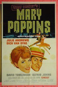 A765 MARY POPPINS one-sheet movie poster R73 Julie Andrews, Disney