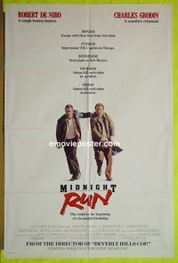 A798 MIDNIGHT RUN advance one-sheet movie poster '88 De Niro, Grodin