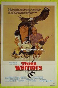 B075 THREE WARRIORS one-sheet movie poster '77 Native Americans!