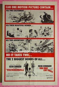 B078 THUNDERBALL/YOU ONLY LIVE TWICE one-sheet movie poster '71