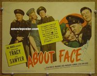 K009 ABOUT FACE title lobby card '42 Hal Roach, Tracy & Sawyer!