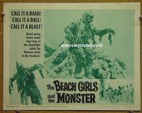 K593 BEACH GIRLS & THE MONSTER lobby card #5 '65 cool card!