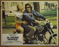 L528 SERPICO lobby card #6 '74 Al Pacino & babe on motorcycle!