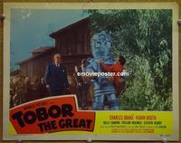 L720 TOBOR THE GREAT lobby card #2 '54 funky robot holds boy!