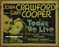 K410 TODAY WE LIVE title lobby card '33 Joan Crawford, Gary Cooper
