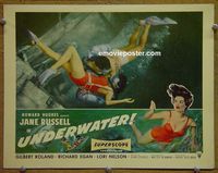 L758 UNDERWATER lobby card '55 sexy Russell scuba diving!