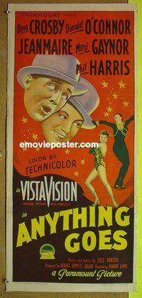 p050 ANYTHING GOES Australian daybill movie poster '56 Bing Crosby