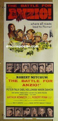 p051 ANZIO Australian daybill movie poster '68 Robert Mitchum, Peter Falk