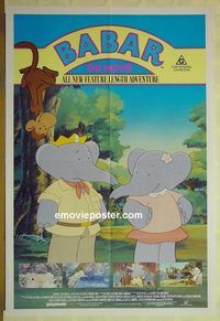 t093 BABAR: THE MOVIE Aust one-sheet movie poster '89 cartoon elephants!