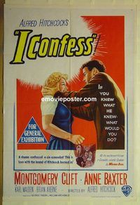 t123 I CONFESS Aust one-sheet movie poster '53 Alfred Hitchcock