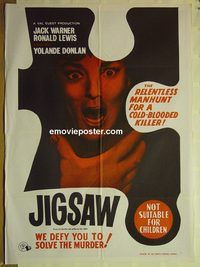 t125 JIGSAW Aust one-sheet movie poster '62 Val Guest, Jack Warner