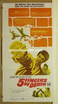 t152 5 FINGERS OF DEATH Australian daybill movie poster '73 kung fu