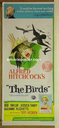 t178 BIRDS Australian daybill movie poster '63 Hitchcock, Rod Taylor