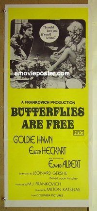 t189 BUTTERFLIES ARE FREE Australian daybill movie poster '72 Goldie Hawn