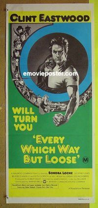 t226 EVERY WHICH WAY BUT LOOSE Australian daybill movie poster '78 Eastwood