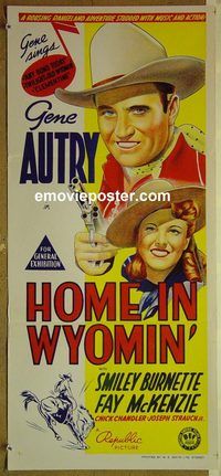 t254 HOME IN WYOMIN' Australian daybill movie poster '42 Gene Autry