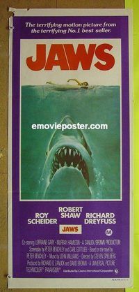 t262 JAWS Australian daybill movie poster '75 Steven Spielberg, Scheider