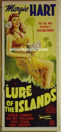 t277 LURE OF THE ISLANDS Australian daybill movie poster '42 Margie Hart