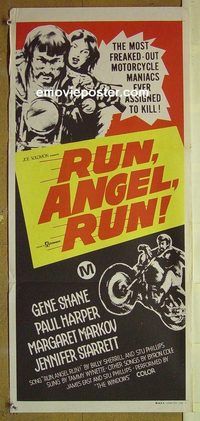 t322 RUN ANGEL RUN Australian daybill movie poster '69 raw and violent!