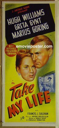 t338 TAKE MY LIFE Australian daybill movie poster '48 Ronald Neame