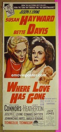 t353 WHERE LOVE HAS GONE Australian daybill movie poster '64 Hayward, Davis