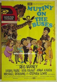 t043 MUTINY ON THE BUSES English one-sheet movie poster '72 comedy!