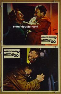 t077 NEVER LET GO 2 English lobby cards '62 Peter Sellers