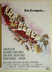 t601 EARTHQUAKE German movie poster '74 Charlton Heston, Ava Gardner