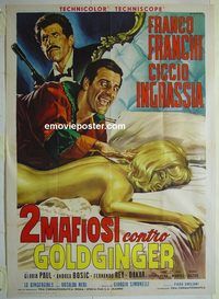 t385 2 MAFIOSI AGAINST GOLDGINGER Italian one-panel movie poster '65 spoof!