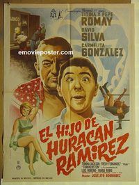 t416 EL HIJO DE HURACAN RAMIREZ Mexican movie poster '65 Pepe Romay