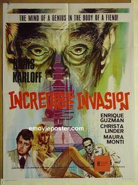 t419 INCREDIBLE INVASION Mexican movie poster '71 Boris Karloff