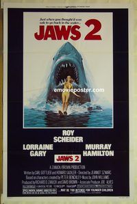 v017 JAWS 2 one-sheet movie poster '78 Roy Scheider, sharks