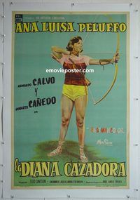 y196 CALL ME BAD linen Argentinean movie poster '58 sexy girl archer!