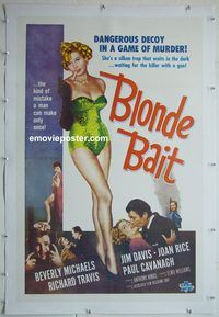 y313 BLONDE BAIT linen one-sheet movie poster R50s sexy Beverly Michaels!