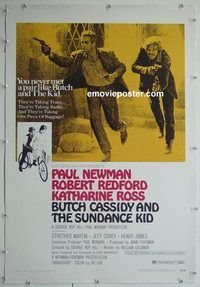 y318 BUTCH CASSIDY & THE SUNDANCE KID linen style B one-sheet movie poster '69